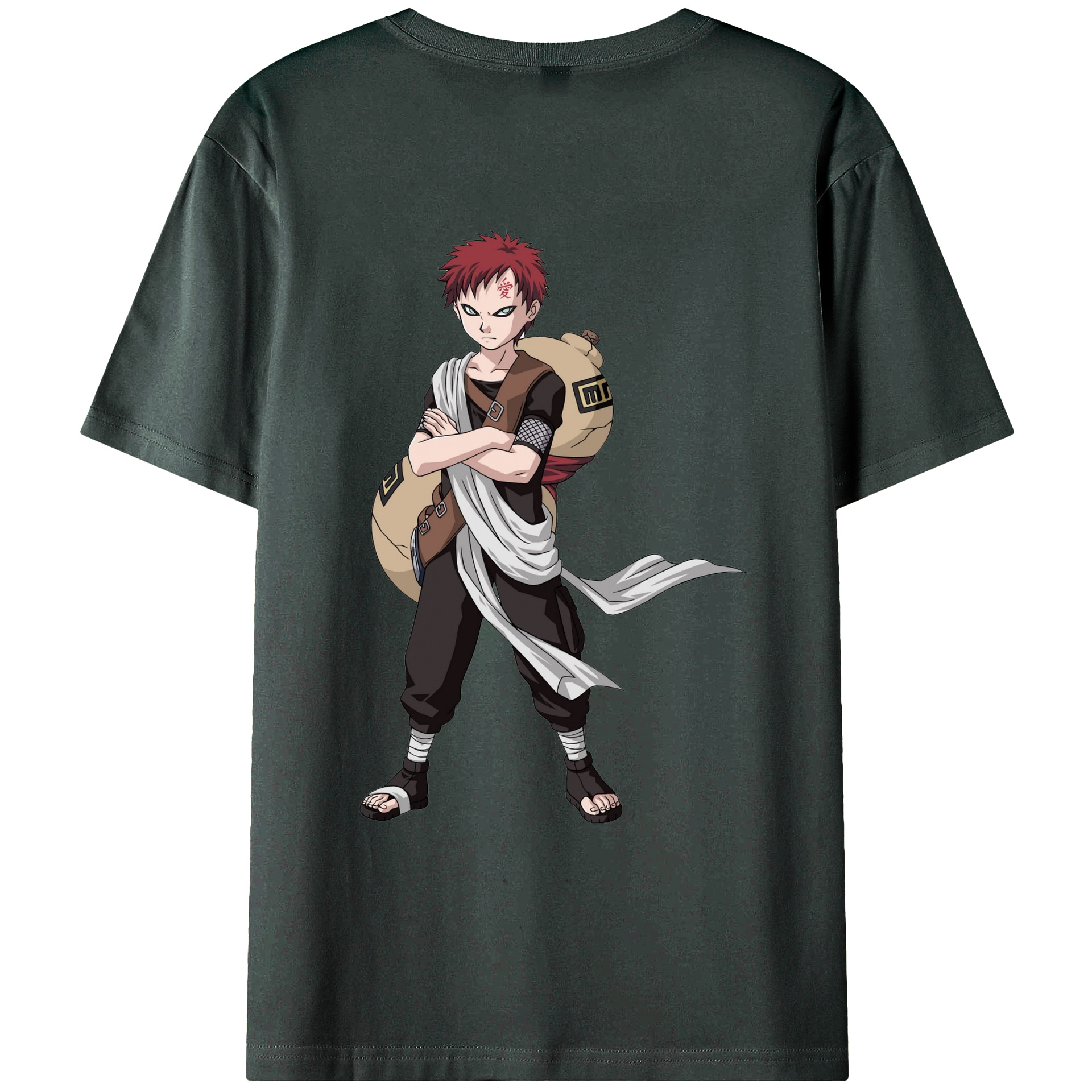 （画像用） NARUTO -ナルト- ガアラ Gaara 綿100％ メンズ半袖Tシャツ（バックプリント） 通気性